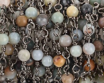 4mm rondelle faceted fch0686b 13ft CLEAR Crystal Rosary Chain gunmetal links