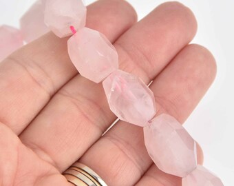 15.5 Natural Rose quartz Faceted Rice Nugget,High Quality Pink Color Quartz Gemstone Nugget Beads,Big Stone Nugget Beads