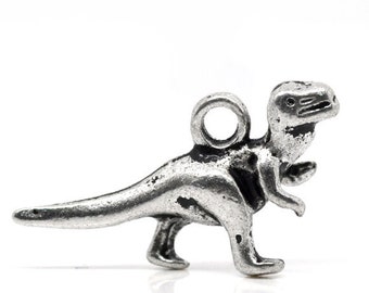 8 Dinosaur Antique Silver Tone Charms SC6259