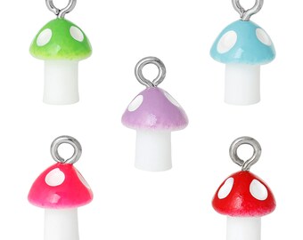 6pcs Mix Toadstood Mushroom Resin Pendant Charms Embellishments Fairy House