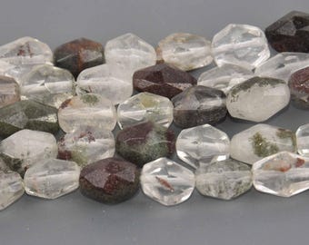 8mm to 12mm Green Kiwi Quartz Gemstone Beads, barrel faceted, 8" strand, gem0924