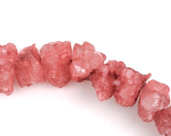 Druzy Quartz Nugget Beads, gemstone beads, agate geode beads, ROSE PINK, half strand, gdz0164