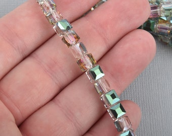 6mm Faceted Crystal CUBE Beads, Precision Cut, Metallic NORTHERN LIGHTS ab, 9.5" strand, about 44 beads, bgl0602b