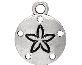 May include: Silver charm with a starfish design. The charm has a loop at the top for attaching to a bracelet or necklace.