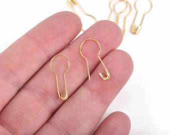 100 Gold Stitch Marker Pins, Shawl Pin Charm Holders, Gold Safety Pins, 21x9mm, pin0117