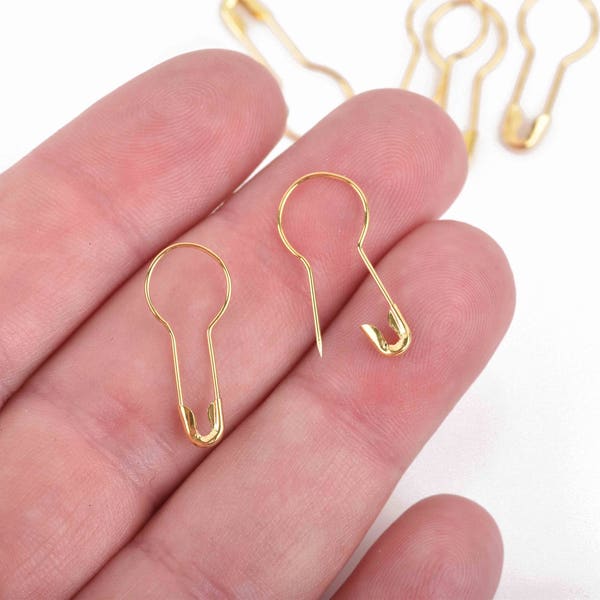 100 Gold Stitch Marker Pins, Shawl Pin Charm Holders, Gold Safety Pins, 21x9mm, pin0117