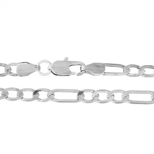 May include: A silver chain necklace with a figaro link pattern. The chain has a lobster clasp closure.