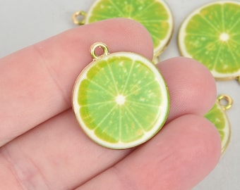 5 LIME Charms Gold Plated Metal 1" diameter chs5418