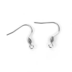 May include: Two silver-colored earring hooks, displayed against a white background. Each hook features a curved wire design with a coiled spring detail and a small loop at the bottom, perfect for jewelry making.
