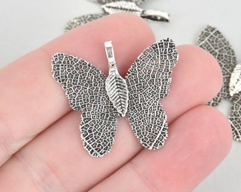 2 Gunmetal Butterfly Charms, Real leaf charms, chs5296
