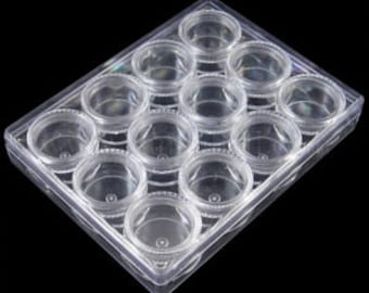 Bead Storage Box, 12 Round Bead Jars in Clear Acrylic Box with Lid, For Storing Small Parts, tol1435