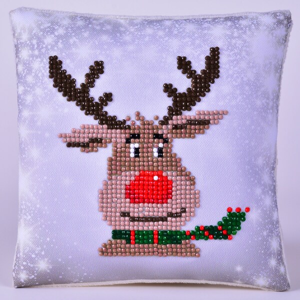 Rhinestone Painting Kit, CHRISTMAS REINDEER Pillow, Diamond Dotz Diamond Embroidery, Diamond Facet Art, 7X7" pillow kit0158