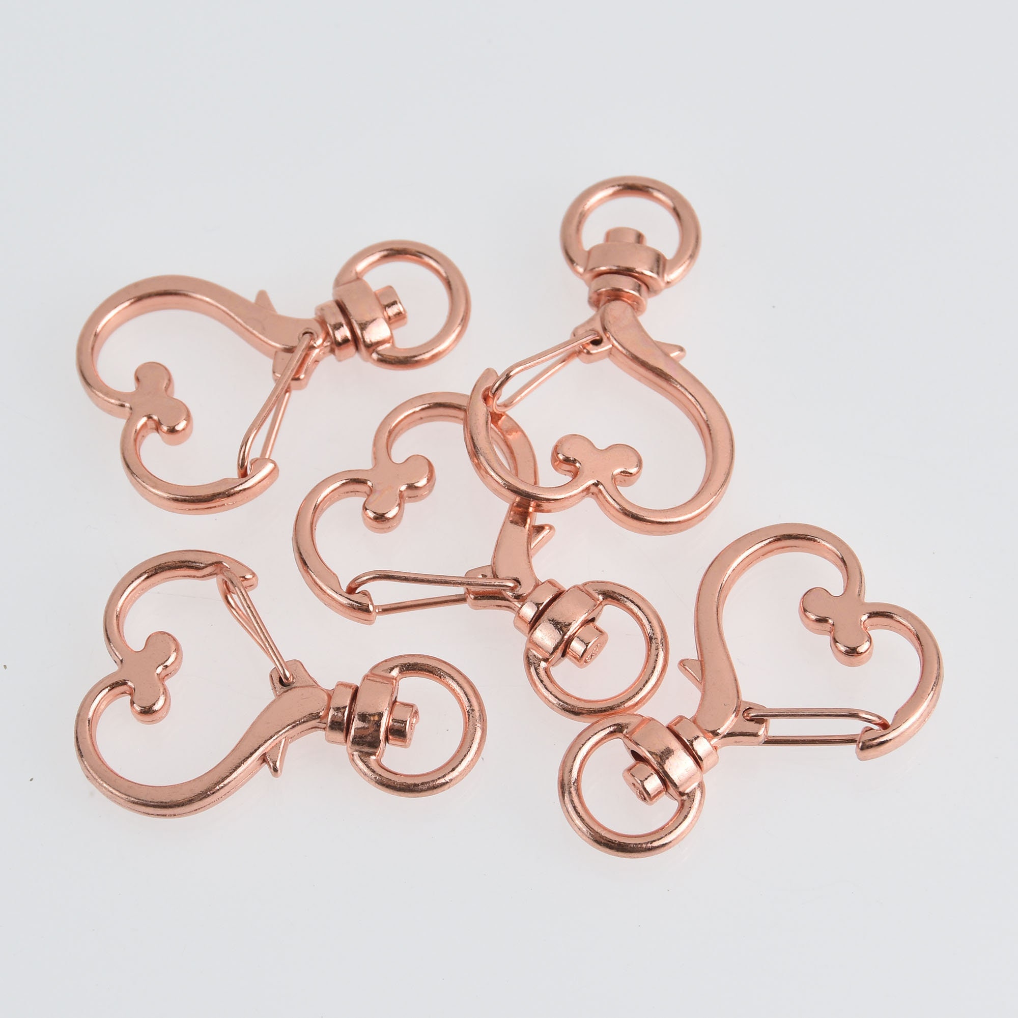 5 Rose Gold Key Chains With Heart Clasp, Swivel Lobster Key Chain Clasp  Fin1070 
