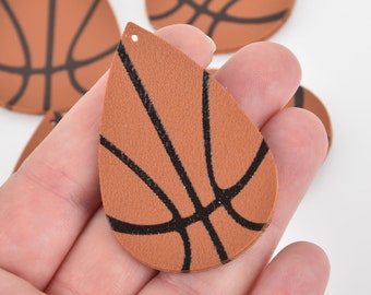 5 Basketball Charms Faux Leather Teardrop Vegan Leather Pendant 2-1/4" long chs6404