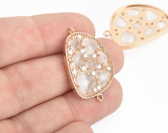 Cat　0102 ♡ YELLOW Cats Eye and Crystal ROSE GOLD Charm Connector Link, Drop