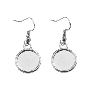 20 (10 pairs) silver tone cabochon bezel setting earrings, French hook wire components, fits 12mm round inside bezel tray, fin0585 immagine 1