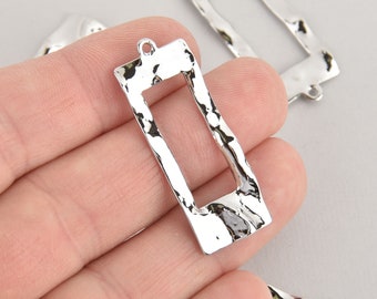 4 Silver Rectangle Charms, 1-1/2" long, chs6622