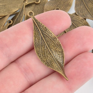 5 Wavy Bronze Leaf Charms, 1-7/8&quot; chs5914