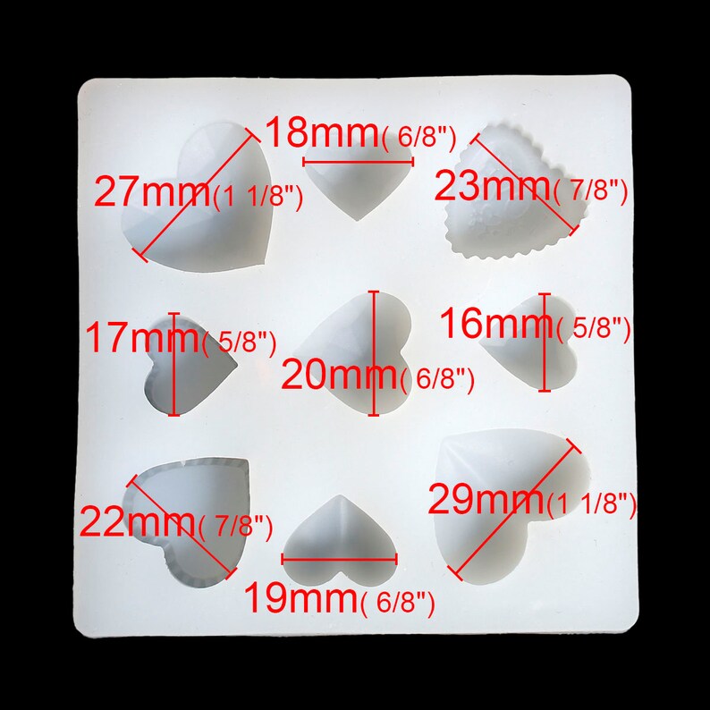 3-58 square makes 9 heart shapes tol0693 HEART RESIN MOLD Silicone Mold to make heart shaped pendants reusable