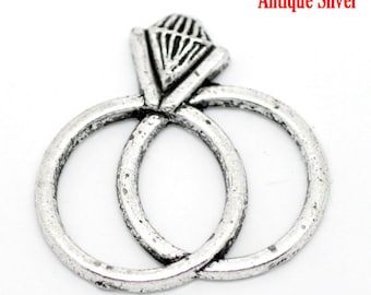 4 Silver Metal WEDDING RING Bridal Charm Pendants 25x25mm (1"x1") cake charms, party favors. chs0871