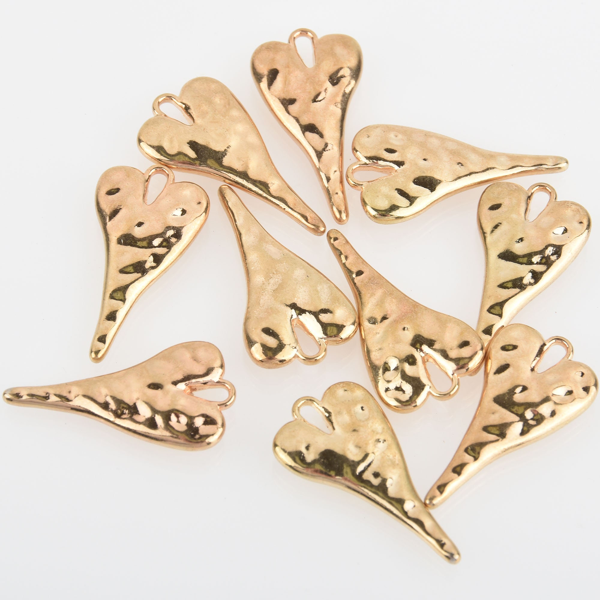 5 Light Gold HEART Charms, 27mm, 1-1/8