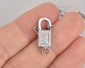 Silver Micro Pave Lobster Lock Clasp 21mm fcl0434