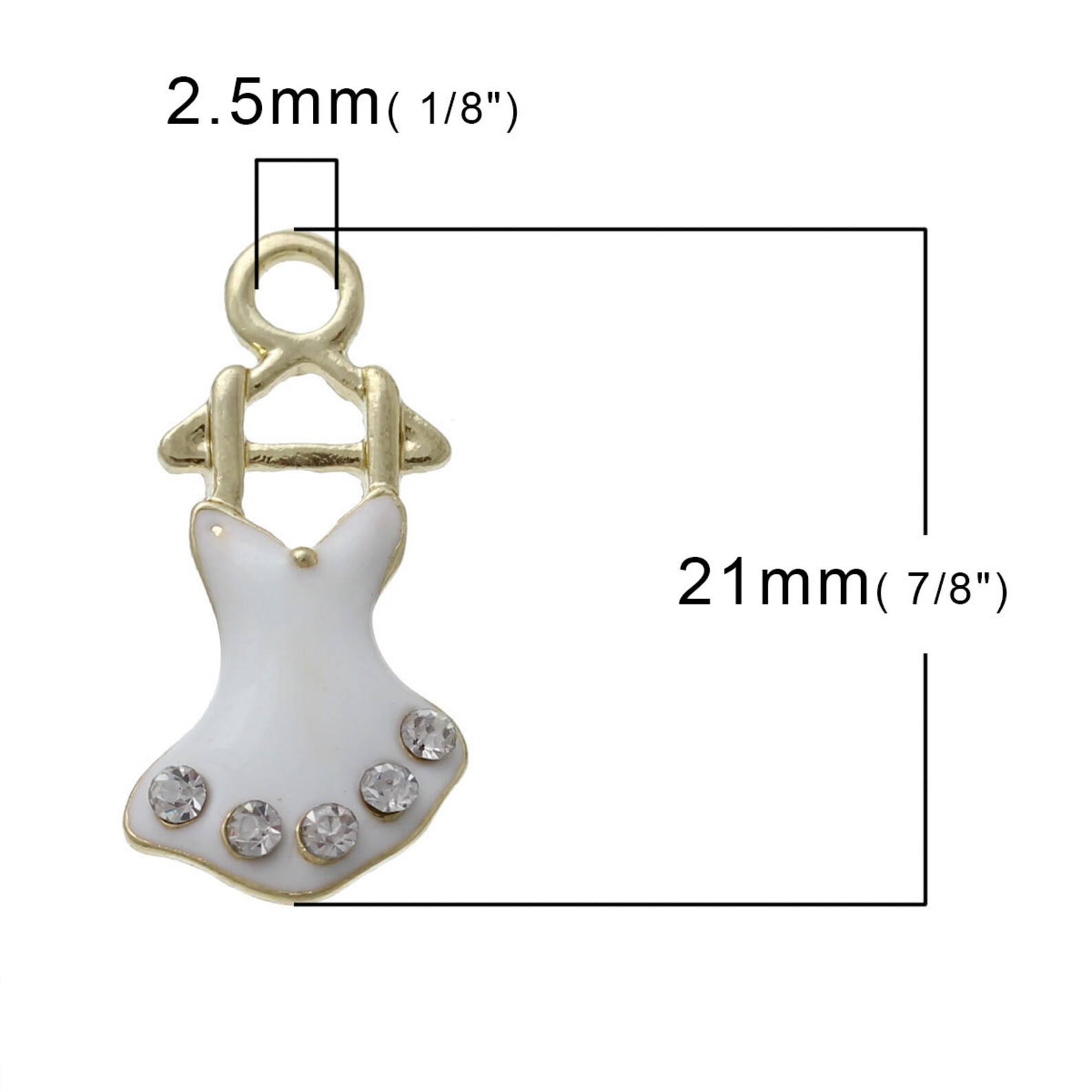 5 rhinestone ballet tutu dress dance charms, white enamel gold tone metal pendants, che0503