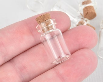 10 frascos de vidrio pequeños, 2,8 cm de alto, frascos para pociones, 28 mm x 13 mm, corcho incluido, fin0724