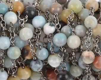 AMAZONITE GEMSTONE Rosary Chain, gunmetal, 6mm round gemstone beads, fch0619
