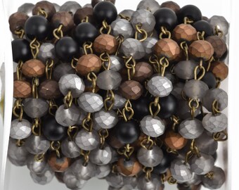 Cadena de rosario de piedras preciosas de cristal mate de 1 yarda, bronce, 8 mm, plata, gris, bronce, howlita negra, fch0756a