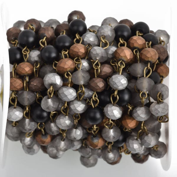 1 yard Matte Crystal Gemstone Rosary Chain, Bronze, 8mm, silver, gray, bronze, black howlite, fch0756a