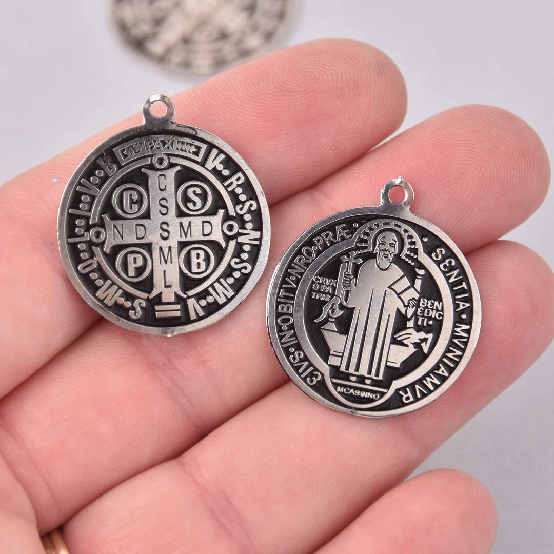 4 Saint Medal Charms Stainless Steel and Black 1 Etsy