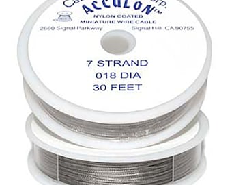 Silver Nylon Coated Beading Wire, 0.018", Acculon 7-strand, 24lb Steel Wire, 0.45mm wir0155