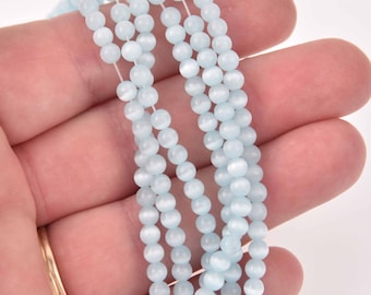 4mm Round Cat Eye Beads, Blue, Glass, strand, bgl2056