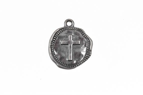 10 Copper Coin Relic Charm Pendants Cross with wax seal round coin chc0080