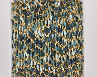Dainty Enamel Link Chain, BLUE WAVE, Gold Plate, Anklet Chain, Bracelet Chain, fch1316