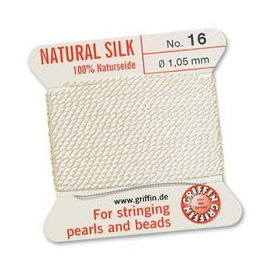 Griffin 100% Natural Silk Bead Cord  #16 (1.05mm) White, cor0520