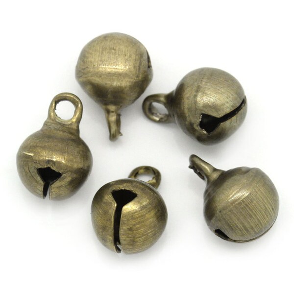 25 Bronze Metal CHRISTMAS JINGLE BELL charm pendants .  6mm x 9mm  chb0244