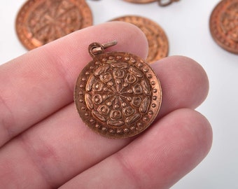 THAI MANDALA charms, copper bronze pewter, religious icon, chs8317