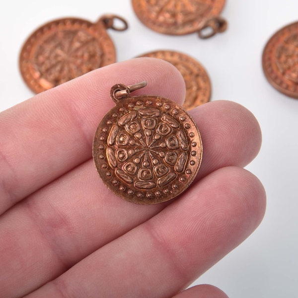 THAI MANDALA charms, copper bronze pewter, religious icon, chs8317