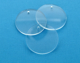 50 Clear Charm Blanks, 1" acrylic round key chain blanks, CIRCLE Disc Acrylic keychain blanks laser cut shapes, 1" diameter, LCA0465b