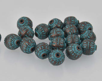 Blue Verdigris Patina Copper Beads, round 11x10mm metal, bgl2105