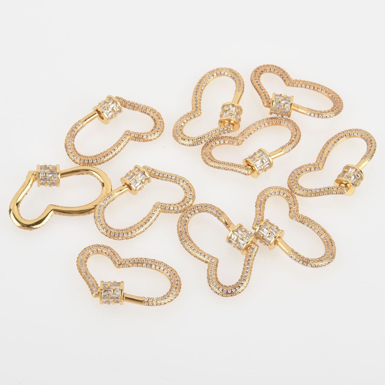 CZ Gold Micro Pave Carabiner Clasp 32mm fcl0337 Heart with Screw Clasp