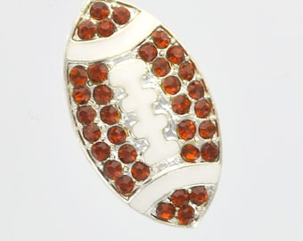 1 Rhinestone Bright Silver and Enamel BROWN FOOTBALL Sideways Connector Charm . CHS0415