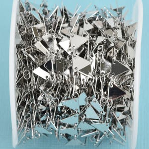 1 yard SILVER TRIANGLE Chain, Metal Sequin Chain, Cable Link Chain, brass chain, 7mm flat shapes, fch0830a