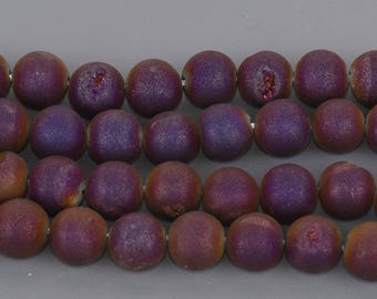 10mm DRUZY QUARTZ Round Beads, Titanium Coated Geode, purple, 15.5" strand gem0894