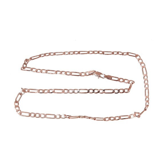 2 Rose Gold FIGARO LINK CHAIN Necklaces, Lobster Clasp, 21-5/8