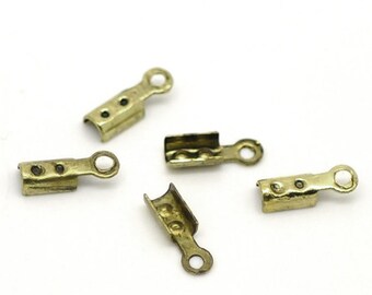 50 Bronze Cord Crimp Ends, Bail Findings, Fits cord up to 2.5mm fin0960