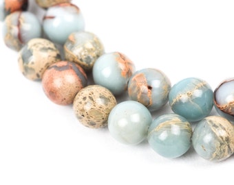 6mm AQUA TERRA JASPER Round Gemstone Beads, natural, blue green, tan, full strand, 68 beads, gja0208