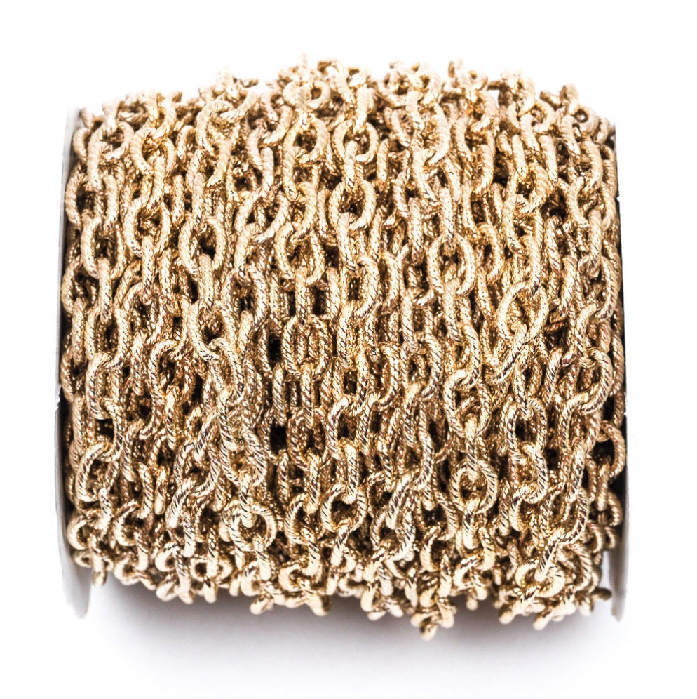 1 yard Gold Plated Cable Chain, Oval Links are 9x6mm unsoldered, rope design texture, fch0220a